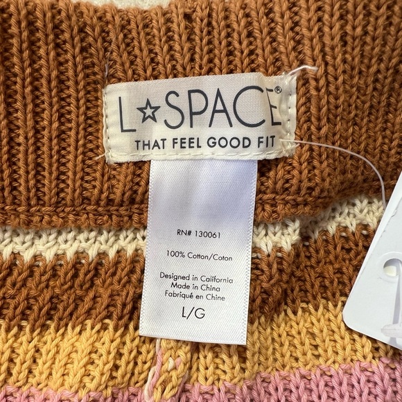 L*Space NWT Turn The Tide Crochet Pants in Cancun Stripe, White, Pink, Brown L - Picture 10 of 13